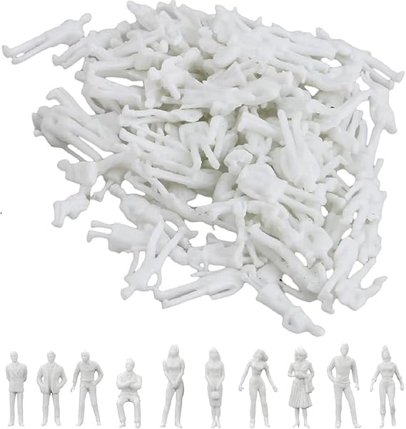 Kiuiom Model Figures White Unpainted Plastic Architectural Model 1: 100 Scale Model Figures 100 Pieces Various Poses Miniature People for Miniature Scenes Micro Landscapes Architectural Planning Project