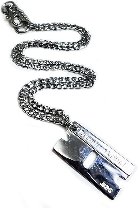 Premium Label - Bad Habits - Luxury Razor Blade Silver Charm .925 Plata Punk, Gothic, Streetwear, Dog Tag, Curb Grunge Chain - Made in JAPAN