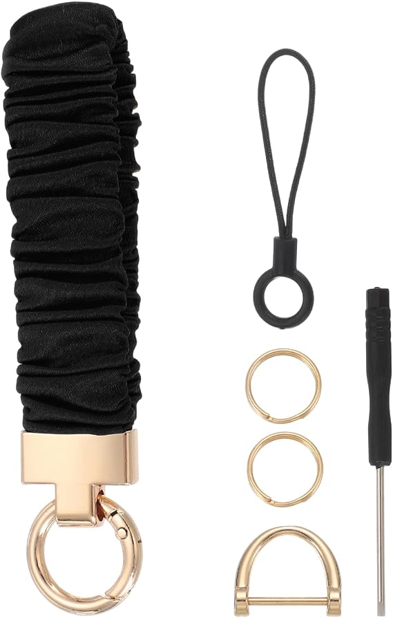 Keychain Wristlet, Scrunchie Key Chain Wristlet with D Ring Cute Stretchy Wrist Bracelet Elastic Lanyard for Car Key
