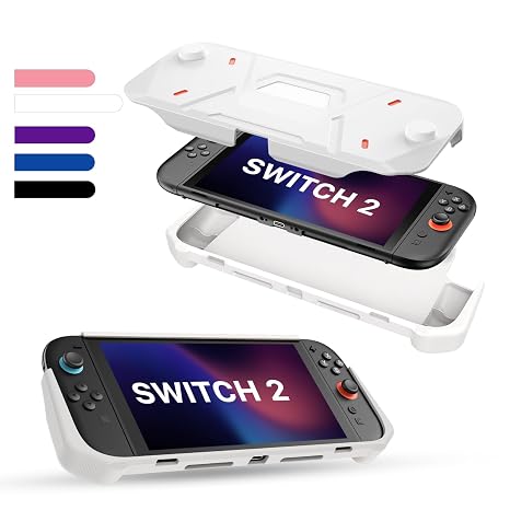 Protective Case for Nintendo Switch 2 (2025) PC Front Cover +TPU Soft Back Shell 360° Protection Anti-Scratch Ergonomic Grip Design Compatible with New Nintendo Switch 2 2025 - (White)