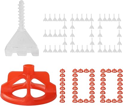 DGSL Tile Leveling System 1/16", 300 Pcs Tile Spacers and 100 Pcs Red Cap, Tile Spacers Leveling System for Professional Ceramic Tile and Stone Installation, DIY Install, Precision Gap Control