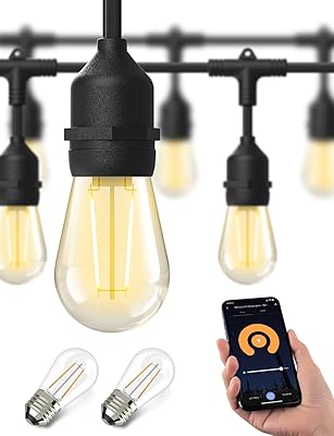 XMCOSY Smart Outdoor String Lights, 98Ft LED Patio Lights Waterproof IP65, App Control, Compatible with Alexa, Dimmable Edison Bulbs Outdoor Light for Yard Porch Bistro Outside