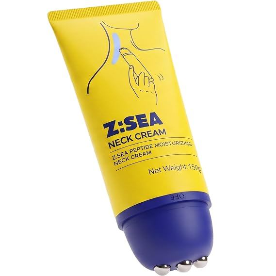 Z:SEA Neck Firming Cream with Roller, Tightening for Crepey Skin, 5.29 Oz | Built-In Gua Sha Massager with Collagen, Peptides, Ceramides -Anti-Aging Moisturizer Neck Cream for Tightening and Firming