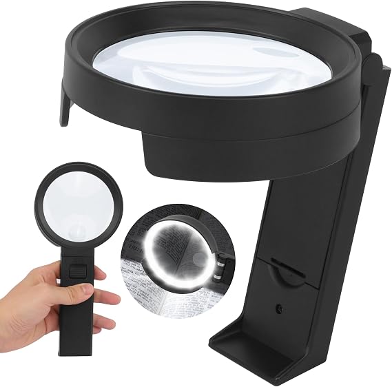 30X 10X Magnifying Glass with 12 Lights and Stand, Folding Handheld Magnifier for Macular Degeneration, Seniors Reading,Coins,Jewelry,Hobby,Watch Repair Soldering Close Work