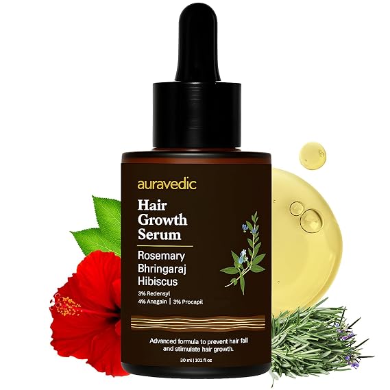 Aura&vedic Advance Hair Growth Serum For Scalp With Anagain 2%, Redensyl 3%, Procapil 3%, Caffeine, Biotin, Bhringaraj, Rosemary Oil For Hair Serum For Hair Fall Control