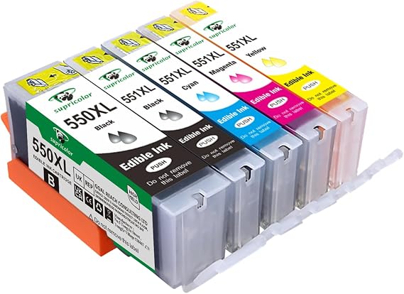 Compatible Canon PGI-550xl CLI-551xl Edible Ink Cartridges, Replacement for PGI-550 CLI-551 Use with Canon Pixma iP7250 MG5650 MX925 iX6850 MG5550 MG5450 MG6650 MX920 MG5400 5-Pack