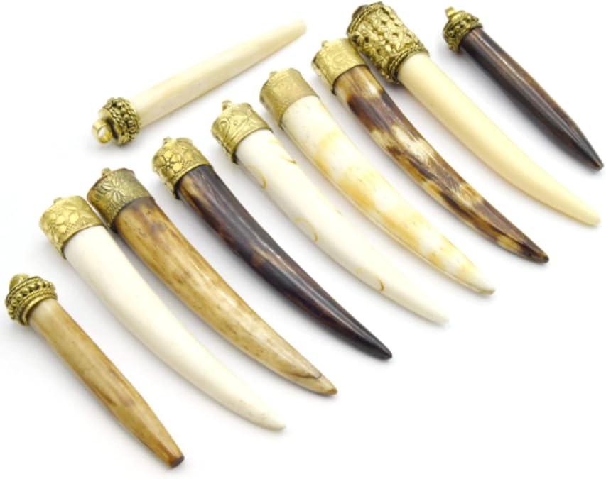 Bone Pendant | Skinny Ox Bone Tusk Focal Pendants | White Tusk Brown Tusk | Spotted Tusk Pendant | Simple Tusk Necklace Pendant - Style B - White