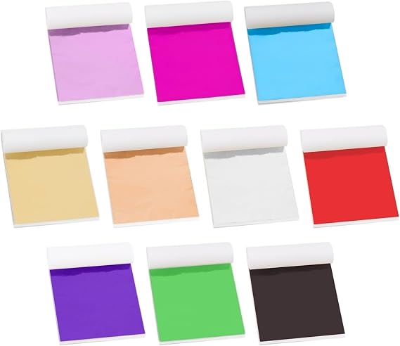 KINNO Gold Leaf Sheets 100 PCS Gold Foil Leaf 10 Colors, 3.15 x 3.35 Inches