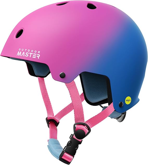 OutdoorMaster MIPS Skateboard Helmet - Two Removable Liners Ventilation Multi-Sport Scooter Roller Skate Inline Skating Rollerblading for Kids, Youth & Adults