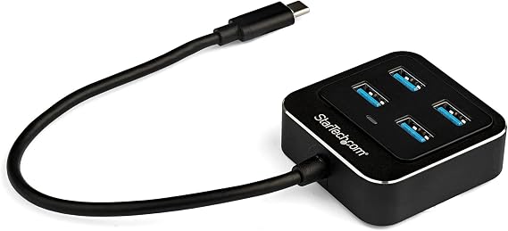 StarTech 4-Port USB-C Hub 10Gbps with 4X USB-A, USB Powered (HB31C4AB) | 15W shared downstream power, Driverless, Top-facing ports, Thunderbolt 3 host compatible, Lightweight