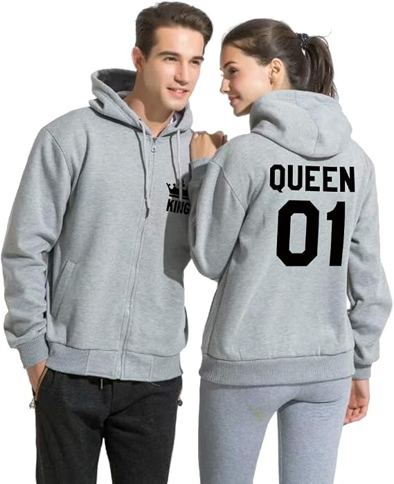 King Queen Matching Couples Hoodies Sweatshirts Zip Up His and Her Hooded Thin