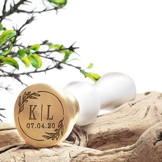 Wedding Custom Monogram Wax Seal Stamp | Personalized Initials & Date | USA Handcrafted | Multiple Handle & Wax Color Options