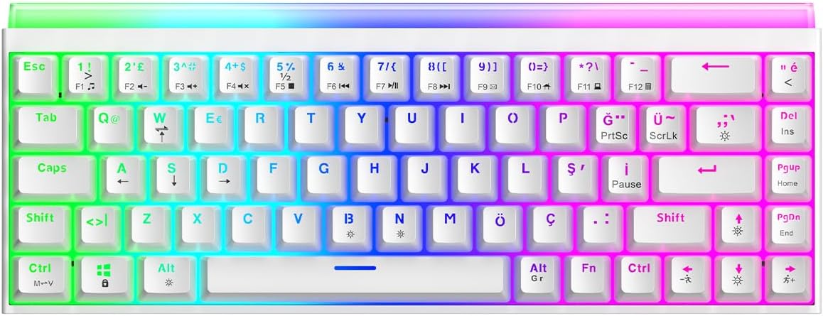 Hera RGB Kablolu 11 Mod RGB TR Layout Double Shot Full Anti-Ghosting Mekanik Oyuncu Klavyesi Beyaz