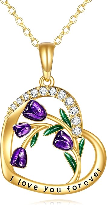 KECHO 14k Gold Tulips/Scotch Thistle Necklace Heart Tulips Flower Jewelry Mother's Day Gifts for Women, Chain 16"+ 1"+1"