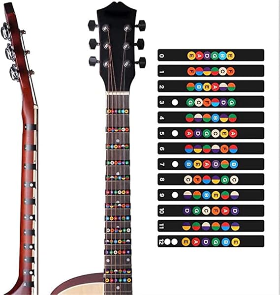 2 Pcs Guitar Fretboard Stickers Set Guitar Note Stickers for Acoustic and Electric 6-String Guitars - Fret Stickers for Learning - Transparent （Black and White）