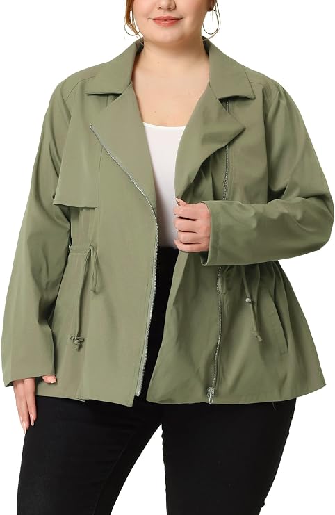 Agnes Orinda Plus Size Anorak Jackets for Women Drawstring Waist Trench Coat Utility Jacket with Pockets