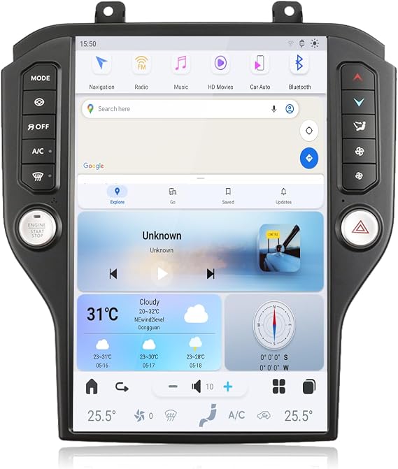14.4 Inch Android 13 Car Stereo for Ford Mustang 2015-2020 Radio Upgrade Tesla Style Dash IPS Touch Screen Android Auto GPS Navigation Head Unit Audio Multimedia Player (SYNC3, 8+128GB)