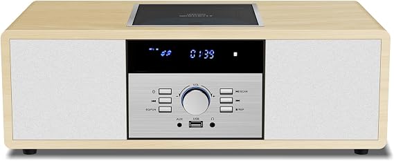 Bluetooth Stereo System for Home with CD Player, Vintage Wooden Hi-Fi Music System with Bluetooth, FM Radio, AUX & USB Input, Remote Control, Compact Radio & Stereo