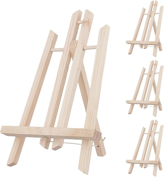 PINGEUI 4 Pcs Wooden Easel Stand, 30 cm Adjustable Small Easel Stand, Tabletop Display Canvas Holder for Painting, Drawing, Photo, Frame