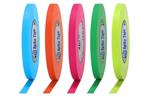 Pro Tapes Pro Spike Stack Tape 1/2" x 45yds Multicolor Neon High Visibility Fluorescent Gaffers Tape for Stage, Film, Safety & Event Marking, 5 Pack Neon Colors: Pink, Green, Orange, Blue, Yellow