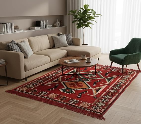 Etnik Motifli Otantik Dekoratif Kilim Desenli Halı M4 (80x125cm)