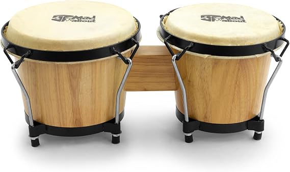 Mad About 6-inch and 7-inch Wooden Bongo Drums | Beginners Oak Bongos - Natural
