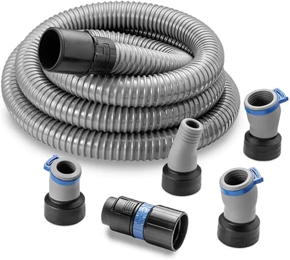 Flexiport Power Tool Hose Kit with Click Connect -Gray 12' Fixed-Length Dust Collection Hose Kit - Dust Collector Accessories w/ 4 Flexiports, Hose Adapter & More -Leak-Free Connection Power Tool Kit