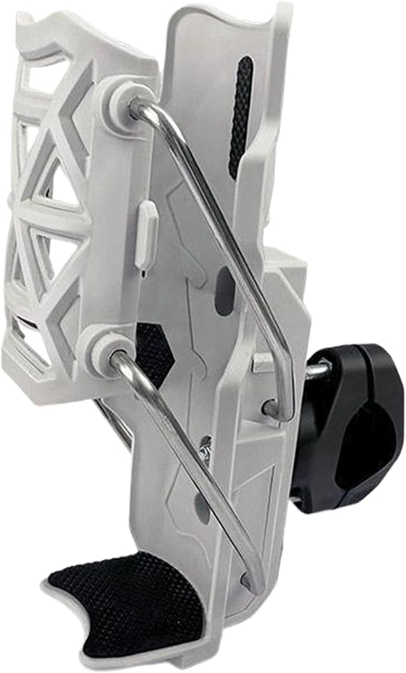Adaptive Motorcycle Bicycle Water Bottle Holder - Automatic Clamping Cup Cage for 1.5'' - 3'' Bottles, Universal Bike Cup Holder, 360 Degree Rotatable (White)