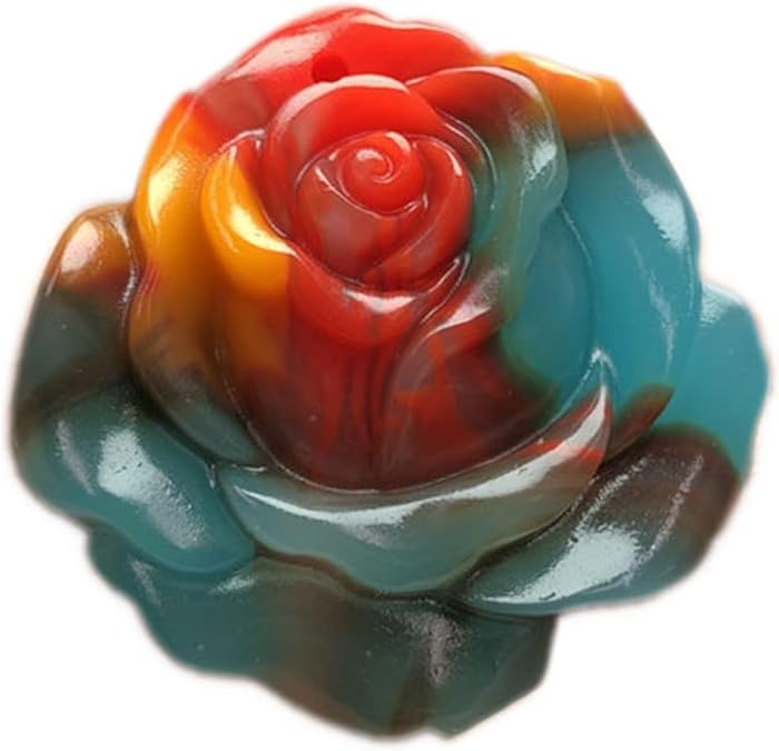 Natural Colorful Roses Flower Jade Pendant Necklace Amulet Luck Gifts for Women Men