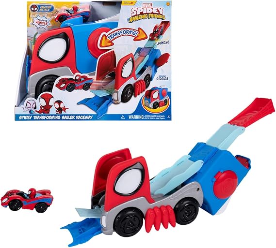 Jazwares Marvel Spidey and His Amazing Friends Transforming Hauler Raceway - 9-Inch Vehicle and Trackset with Exclusive Amazing Metal