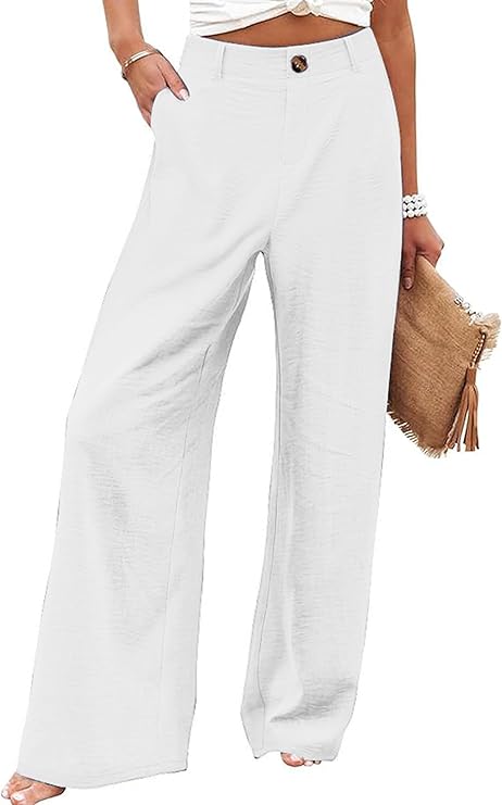 Fooullaide Women High Waist Wide Leg Palazzo Dressy Work Pants with Pocket | Breathable, High Waist, Summer Flowy Slacks, Casual Loose Fit Trousers, for Street, Work Beach Vacation Resort Wear