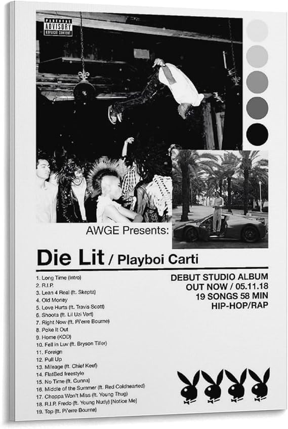 ZANLIART Playboi Carti - Die Lit Album Cover Canvas Print Music Poster for Room Aesthetic Frame-style16x24inch(40x60cm)