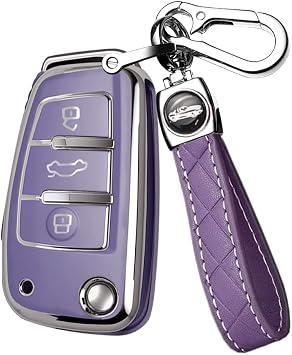 ontto Fit for Audi Flip Key Fob Cover for A1 A3 A6 Q2 Q3 Q7 Remote Case for R8 RS3 RS6 S3 360?Full Protection Car Key Holder Purple