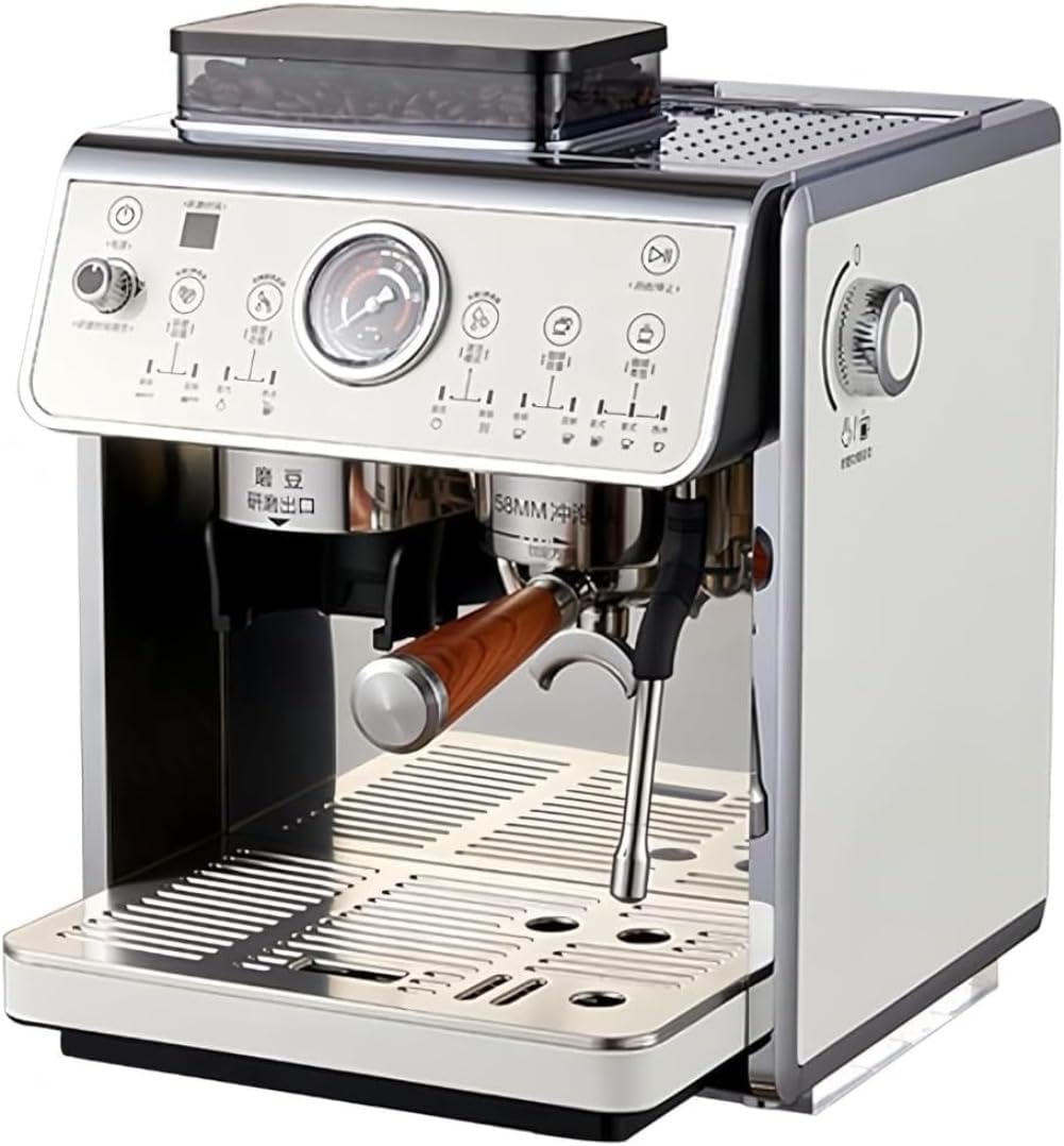 Espresso Maker Double Boiler 110v Espresso Grinder Latte Art Espresso Machine with Grinder Manual Tamping Complete Barista Tool Accessory Tray All-in-One Commercial Semi-Automatic Steam Coffee