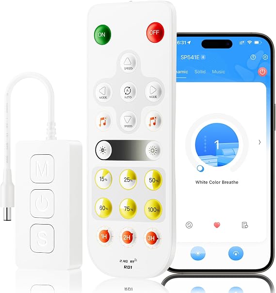 LEDENET LED Dimmer Controller, Smart WiFi Bluetooth Music Dimmable, Support 5050 2835 SMD COB Single Color (+V -V) 2pin LED Strip Lights PWM with RF Remote DC5V/DC12V/DC24V,Timer/Memory Function