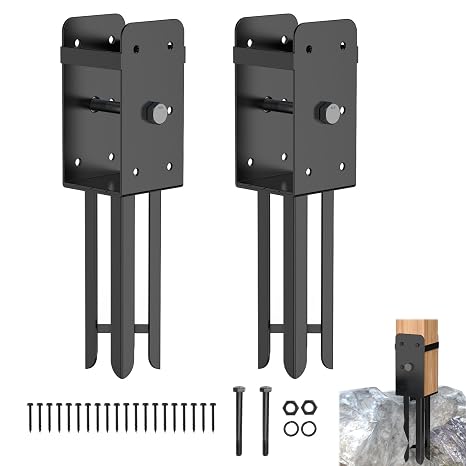 4"x4" Heavy Duty U-Shaped Wet Concrete Fence Post Holder Actual 3.6"x3.6" Post Bracket Anchor for Fence Post Base, Fence, Deck Railing, Pergola, Pack of 2 | 厚さ0.12インチのフェンスポストベース|フェンス用ポストブラケットアンカー|デッキ手すり|パーゴラ