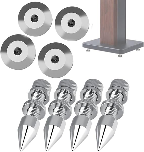 Yosoo Speaker Spike Set, 4 Pack HiFi Shockproof Speaker Spike with Shoes Cone Base Pads Isolator Stainless Steel Shock Absorber Isolation Pucks Speaker Resonance Feet Spikes