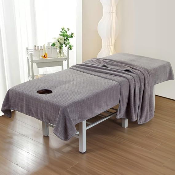 Morbuy Massage Bed Cover Sheet with Face Hole, Microfibre Beauty Bed CoverSoft Thick Washable SPA Massage Table Face Towel Suitable for Salons SPA and Therapists (Blankets with Hole 120x210cm,Grey)