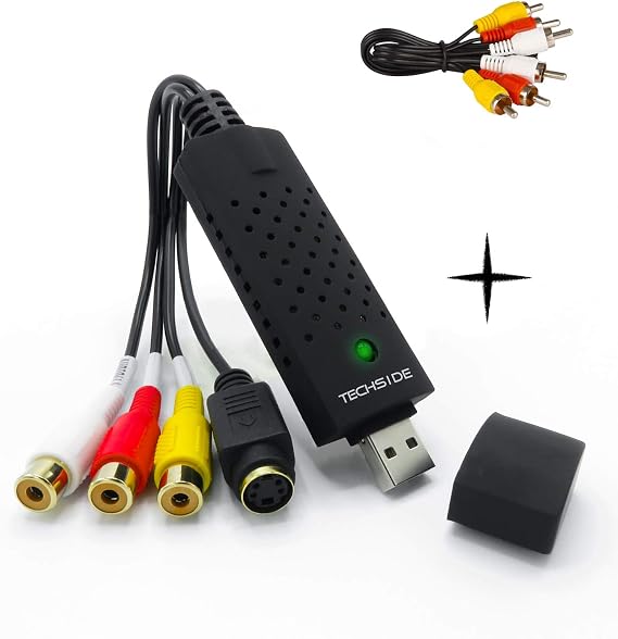 TECHSIDE Video Grabber Vhs Golden Contacts Analogue Digital Windows 10 + New Software 2019 USB 2.0 Converter Vhs Capture Convert to Digital Format Mpeg Old Video Tapes