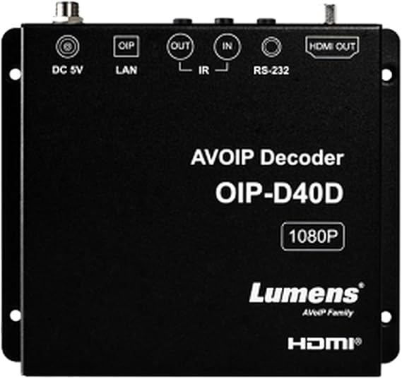 Lumens OIP-D40D AVoIP 1G Decoder, Black, Video Wall Deployment, Portrait and Landscape Orientation, 1080p