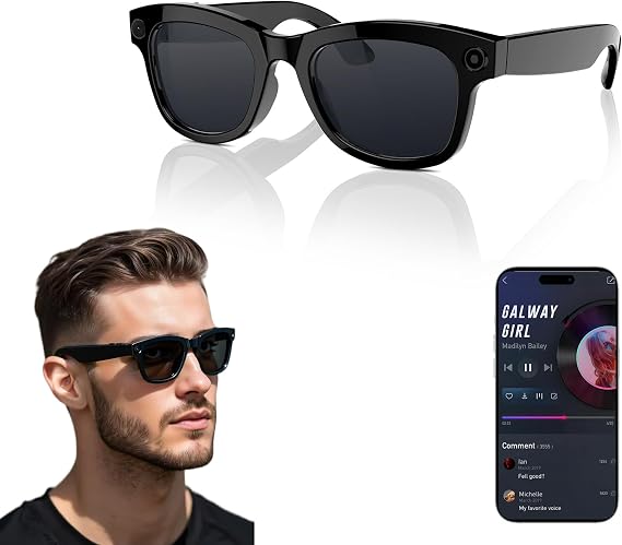 AI Smart Glasses with ChatGPT & 8MP Camera | HD Video Recording, Sunglasses with Real-Time Translation, Music & Voice Control, EIS Stabilization | WiFi & Bluetooth 5.3 Smart Eyewear for Travel & Work