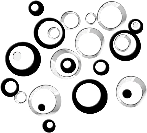 24 PCS Round Acrylic Mirror Stickers Wall Decor Decals, Removable DIY Self-Adhesive Circle Wall Art Decals Home Decor for Living Room, Bedroom, Farmhouse Decor (Black & Silver) | Removable DIY Self-Adhesive Circle Wall Art Decals Home Decor for Living Room, Bedroom, Farmhouse Decor