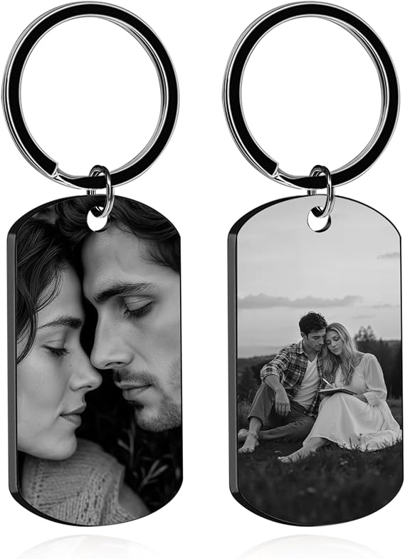 Photo Keychain Double-Sided Engraved Valentines Day Gift for Men