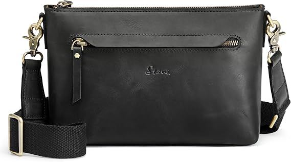 S-ZONE Leather Crossbody Bags for Women Medium Trendy with Wide Strap | Top Grain Leather, For Dating Shopping Daily Errands, Adjustable Wide Guitar Strap, Multi Zipper Pocket Layout, Lightweight