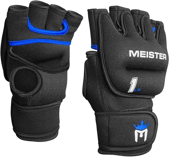 Meister Elite 1lb Weighted Gloves for Cardio & Heavy Hands - Black | Ergonomic open-palm one pound gloves to boost workout intensity for shadow boxing, running, walking, cycling & more