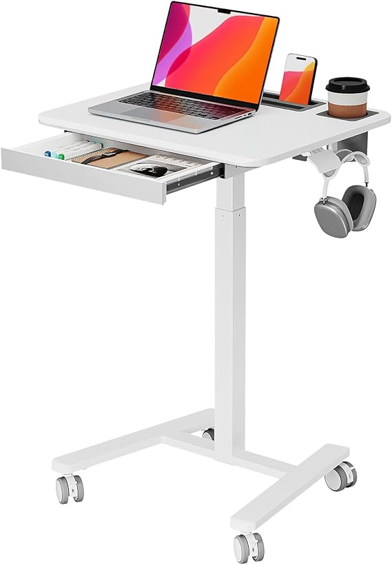 Small Mobile Standing Desk with Drawer, 23.6" x 19.7" Top