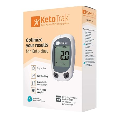 KetoTrak Blood Ketone Testing Kit | 1 Meter, 10 Ketone Strips, 1 Lancing Device, 10 Lancets, Optimize Your Result for Keto Diet by KetoTrak