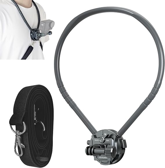 Neck Mount for Action Camera, POV Stabilizer with Chest Mount - Quick Release System for Ergonomic, Hands-Free Filming of Skiing, Travel Vlogging