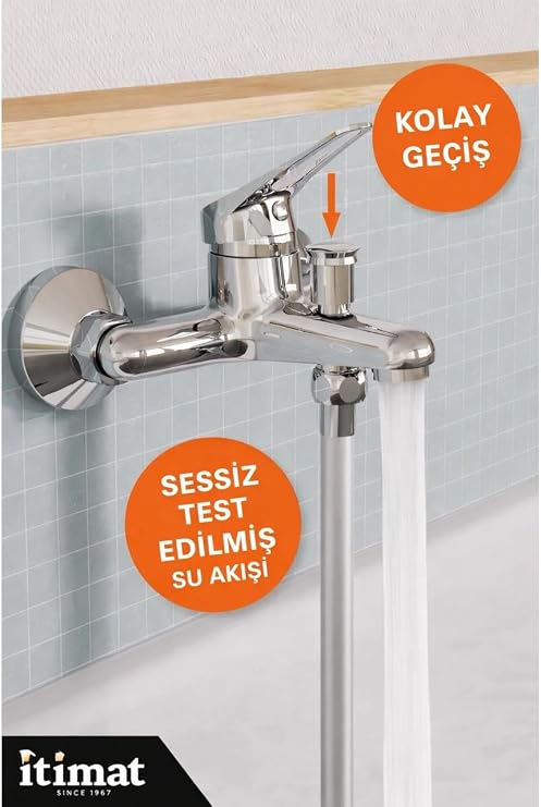 İtimat Banyo Bataryası, Pirinç Gövde, Krom Kaplama, Duvar Tipi, Duş Çıkışlı Musluk
