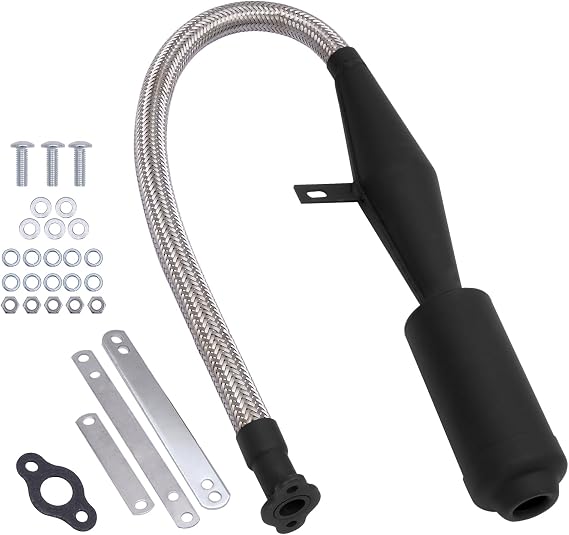 Stainless Steel Flexible Exhaust Muffler Pipe Silencer Gasket Kits for 2 Stroke 49cc 60cc 66cc 80cc 100cc Engine Gas Motorized Bicycle Motor Bike (Black)